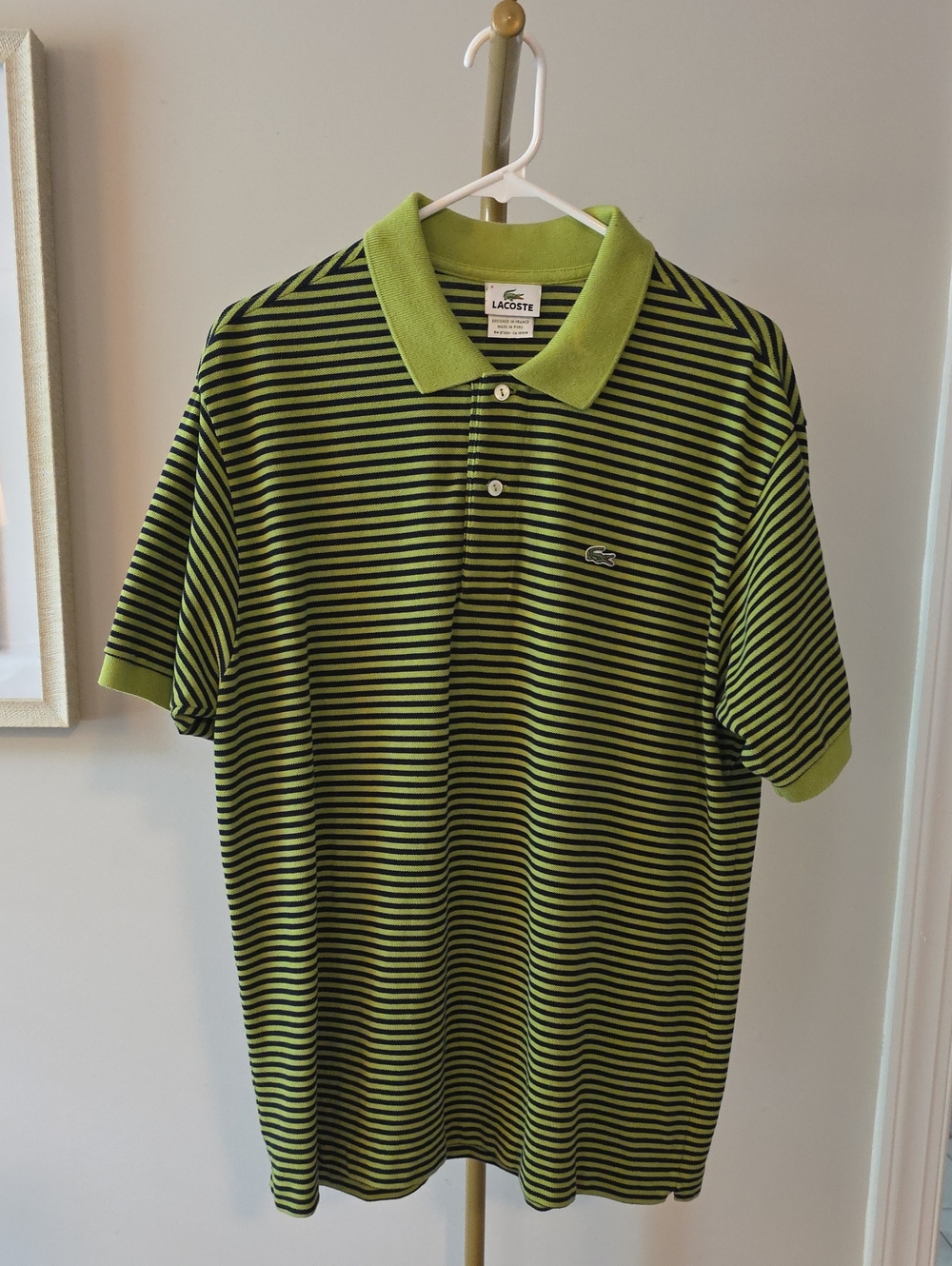 Lacoste Green and Black Striped Polo Shirt